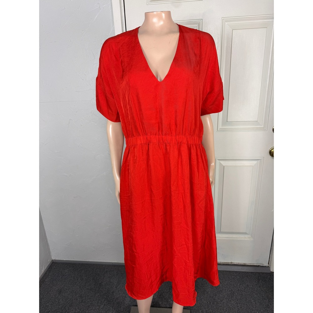 Everlane Women's Dress 8 Pockets V-Neck Short sleeve Triacetate ORANGE 3-15